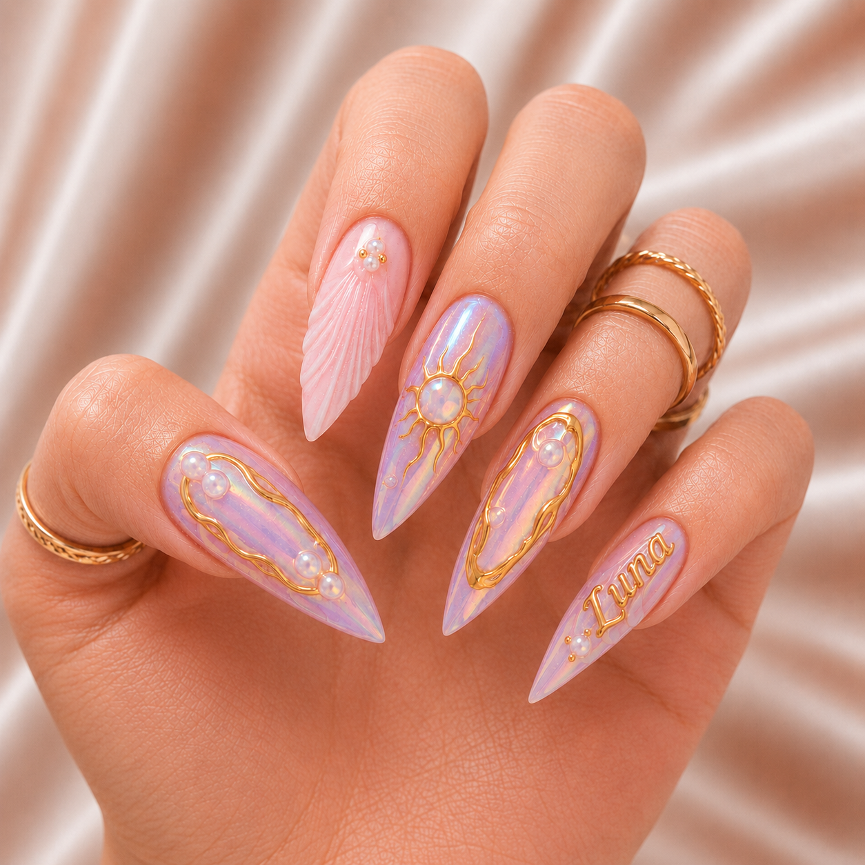 Lunaria Opal Halo - Personalized Press-On Nails