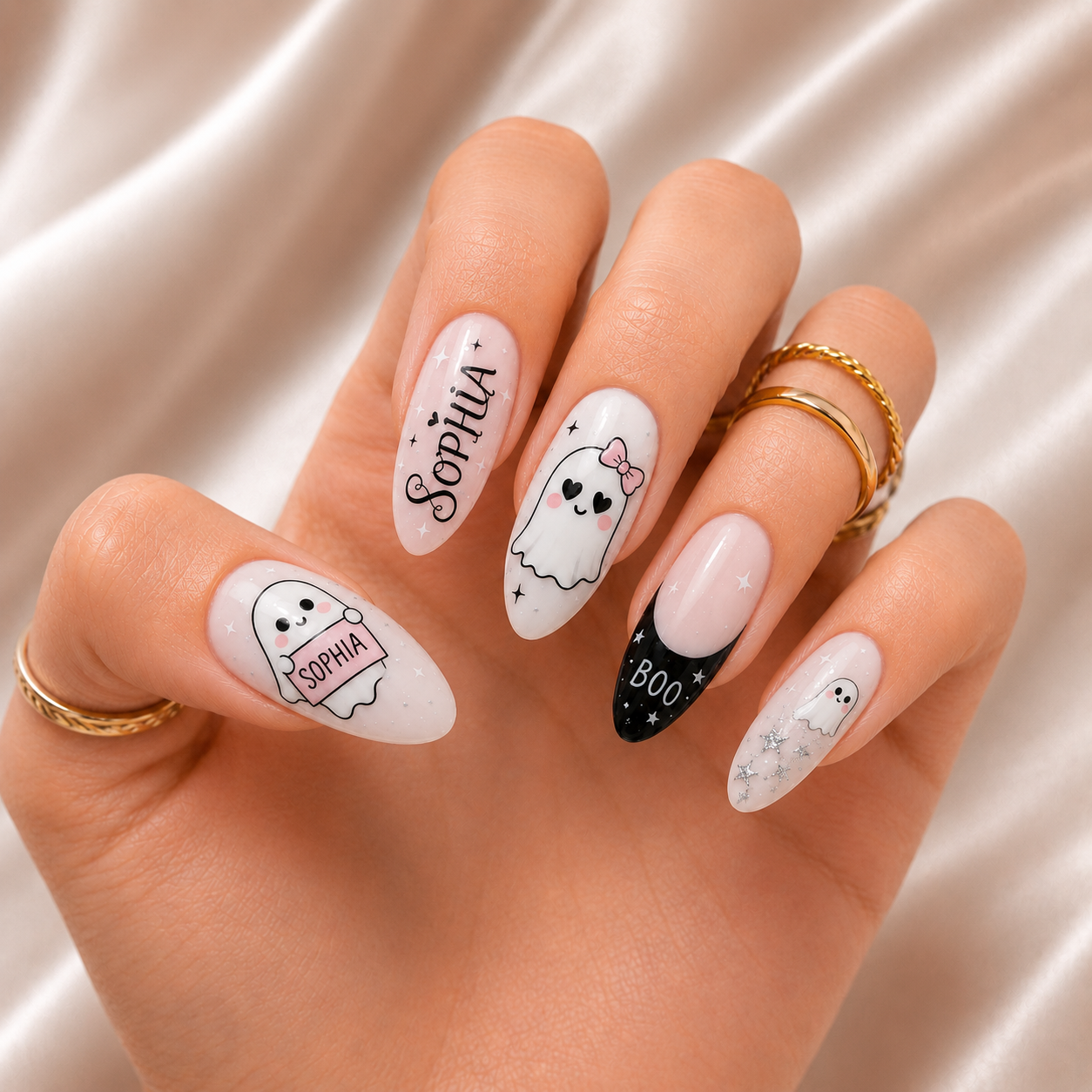 Boo-tiful Ghost Charm - Personalized Press-On Nails
