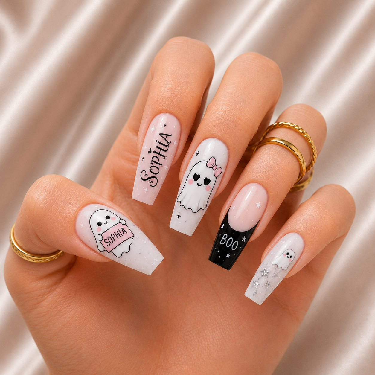 Boo-tiful Ghost Charm - Personalized Press-On Nails