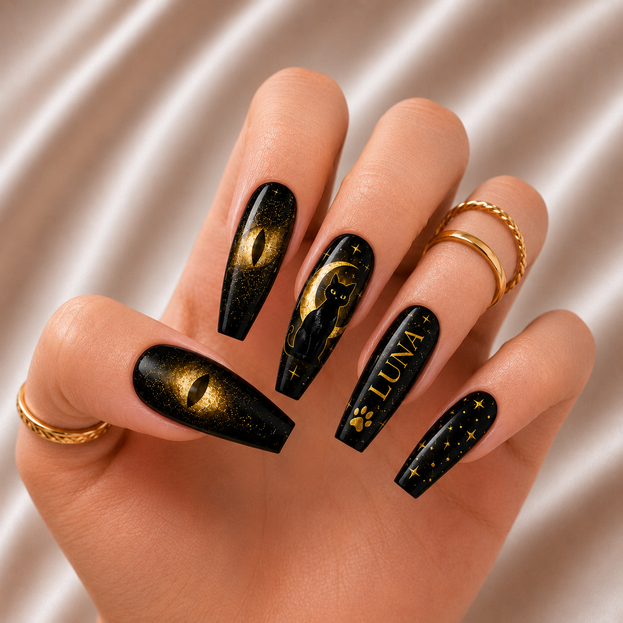 Midnight Cat Spell - Personalized Press-On Nails