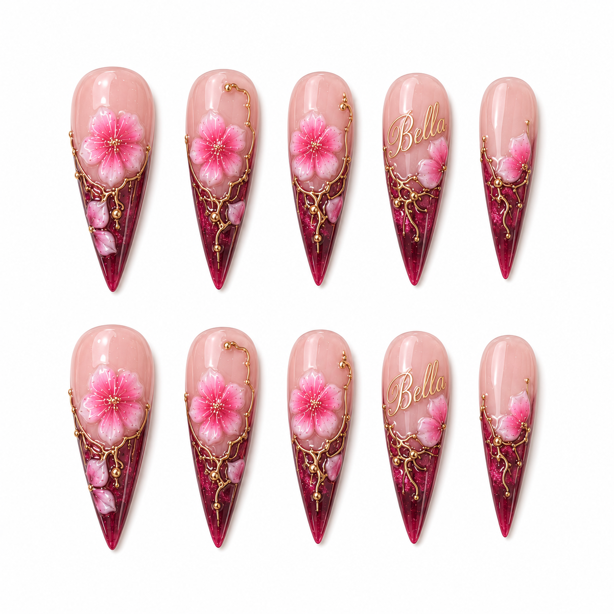 Crimson Bloom - Personalized Press-On Nails