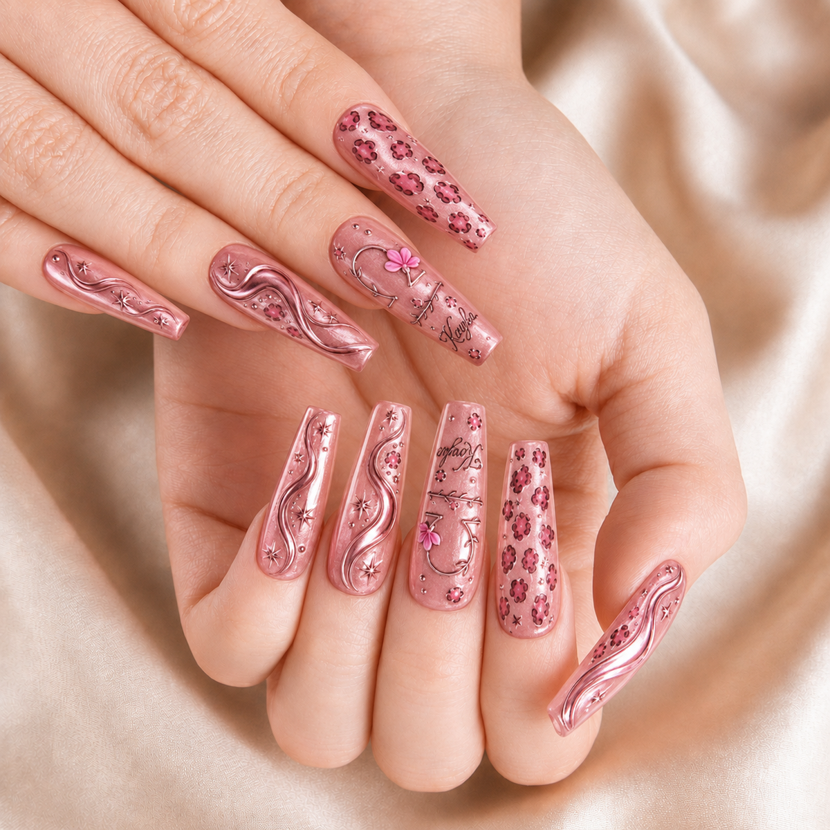 Pink Leopard Zodiac - Personalized Press-On Nails