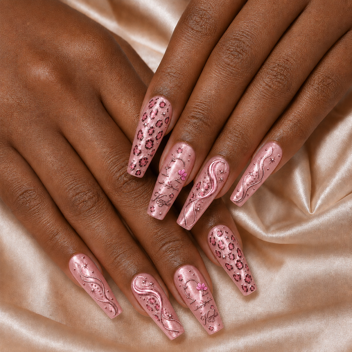 Pink Leopard Zodiac - Personalized Press-On Nails