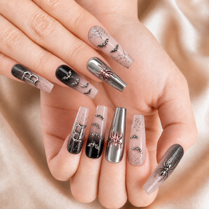 Black Chrome Spider - Personalized Press-On Nails