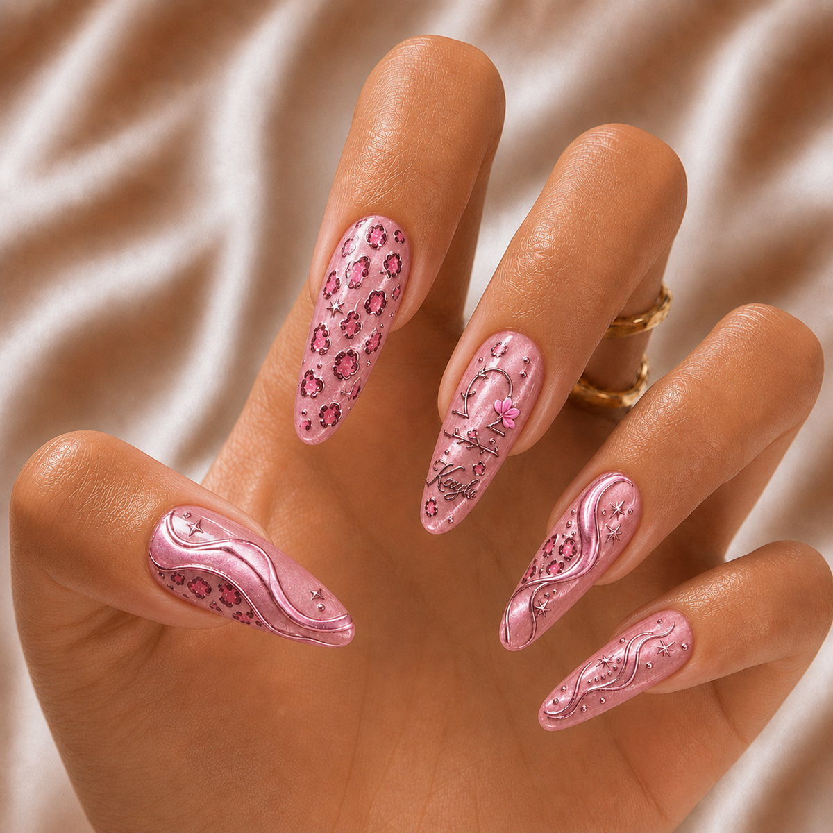 Pink Leopard Zodiac - Personalized Press-On Nails