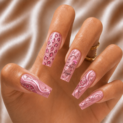 Pink Leopard Zodiac - Personalized Press-On Nails