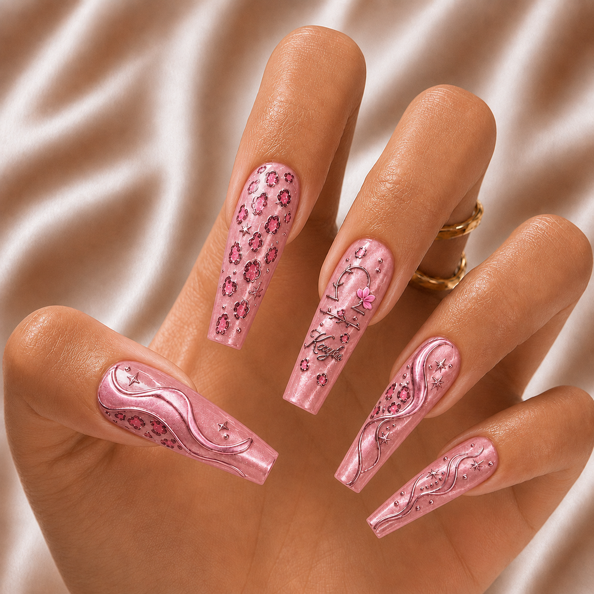 Pink Leopard Zodiac - Personalized Press-On Nails