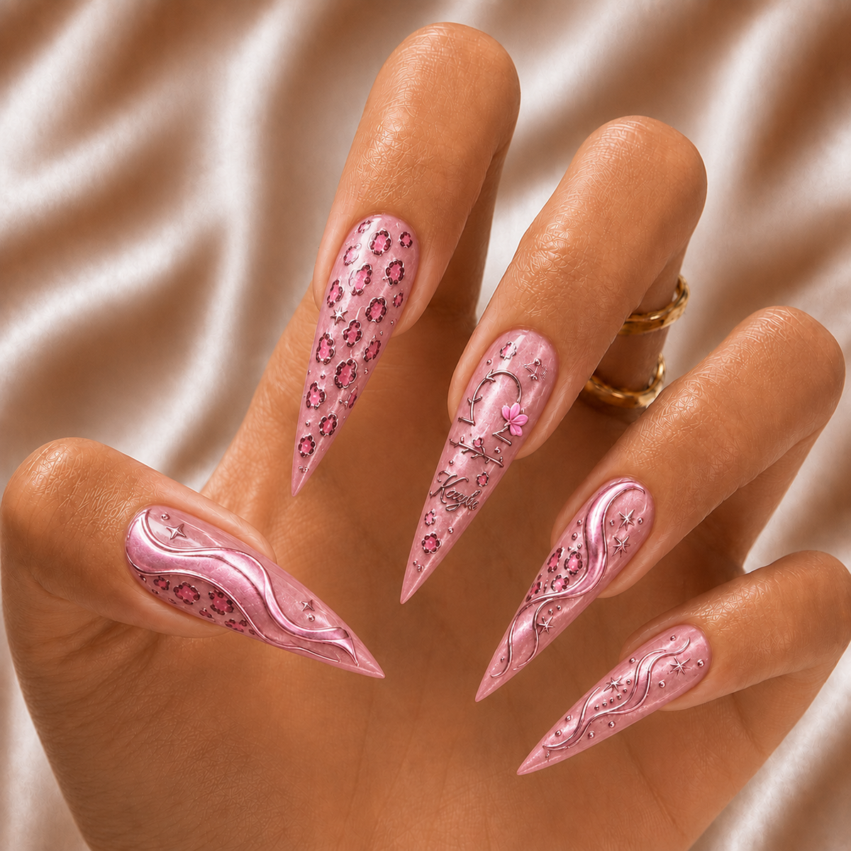 Pink Leopard Zodiac - Personalized Press-On Nails