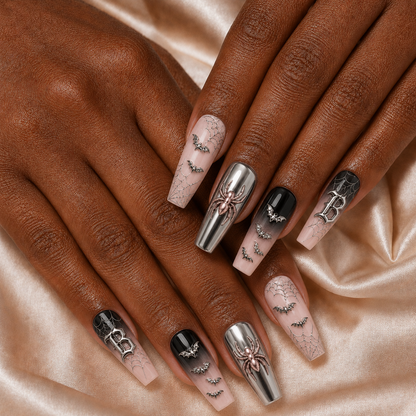 Black Chrome Spider - Personalized Press-On Nails
