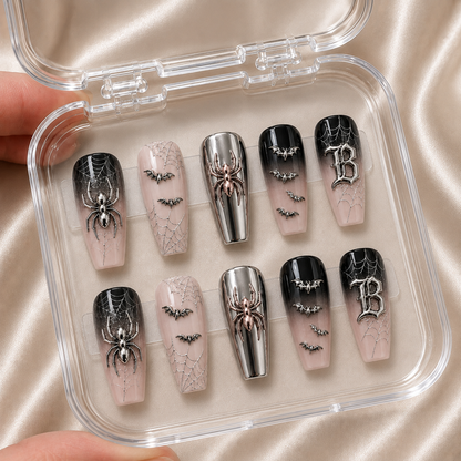 Black Chrome Spider - Personalized Press-On Nails