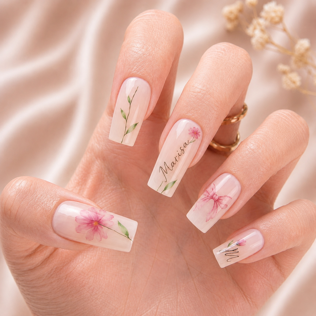 Custom Bestie Floral – Personalized Press-On Nails
