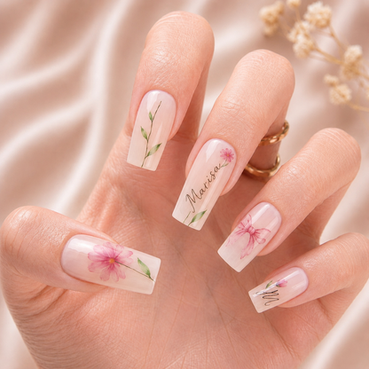 Custom Bestie Floral – Personalized Press-On Nails