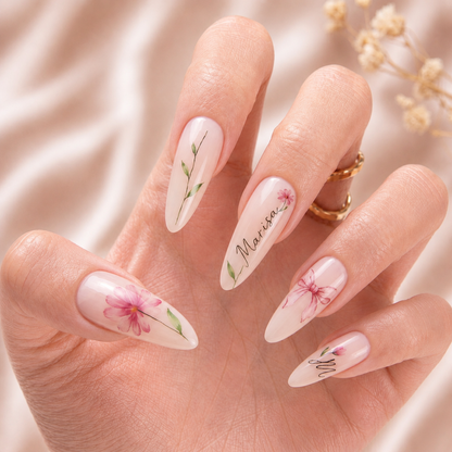 Custom Bestie Floral – Personalized Press-On Nails