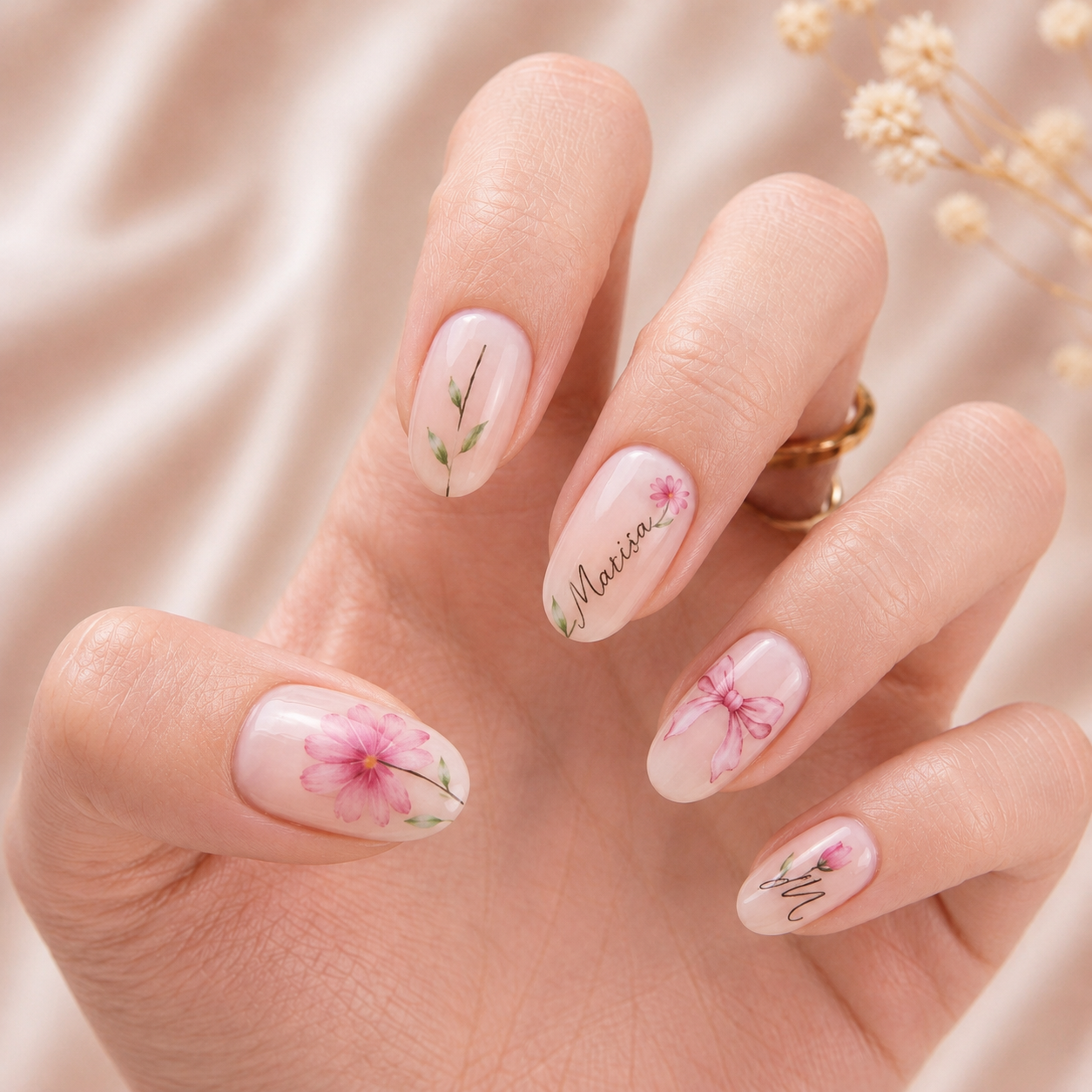 Custom Bestie Floral – Personalized Press-On Nails
