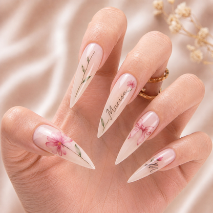 Custom Bestie Floral – Personalized Press-On Nails