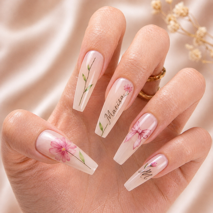 Custom Bestie Floral – Personalized Press-On Nails