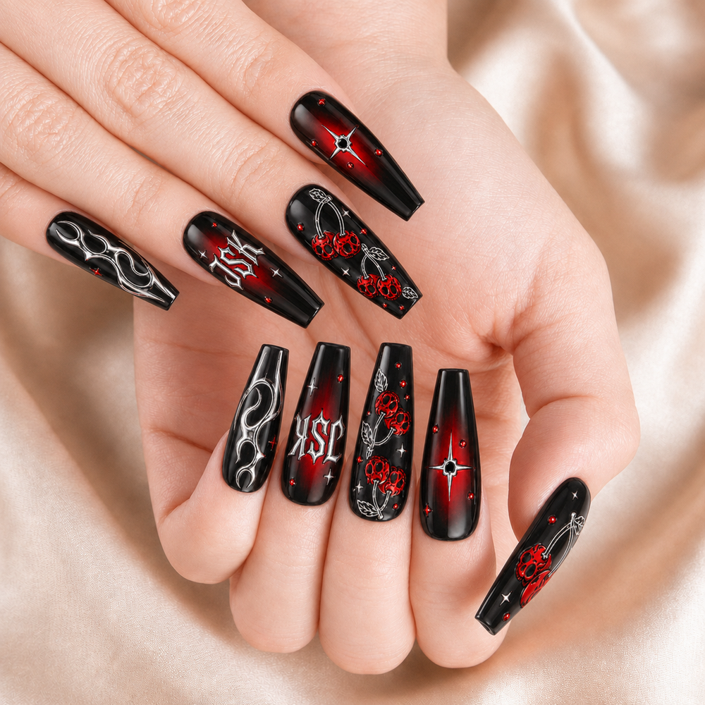 Cherry Skulls - Personalized Press-On Nails