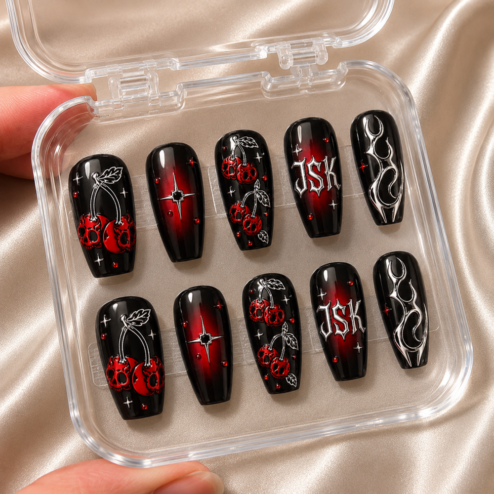 Cherry Skulls - Personalized Press-On Nails