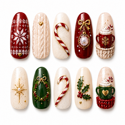 Cozy Christmas Charm – Personalized Press-On Nails