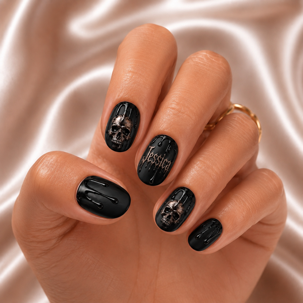 Black Skull - Personalized Press-On Nails