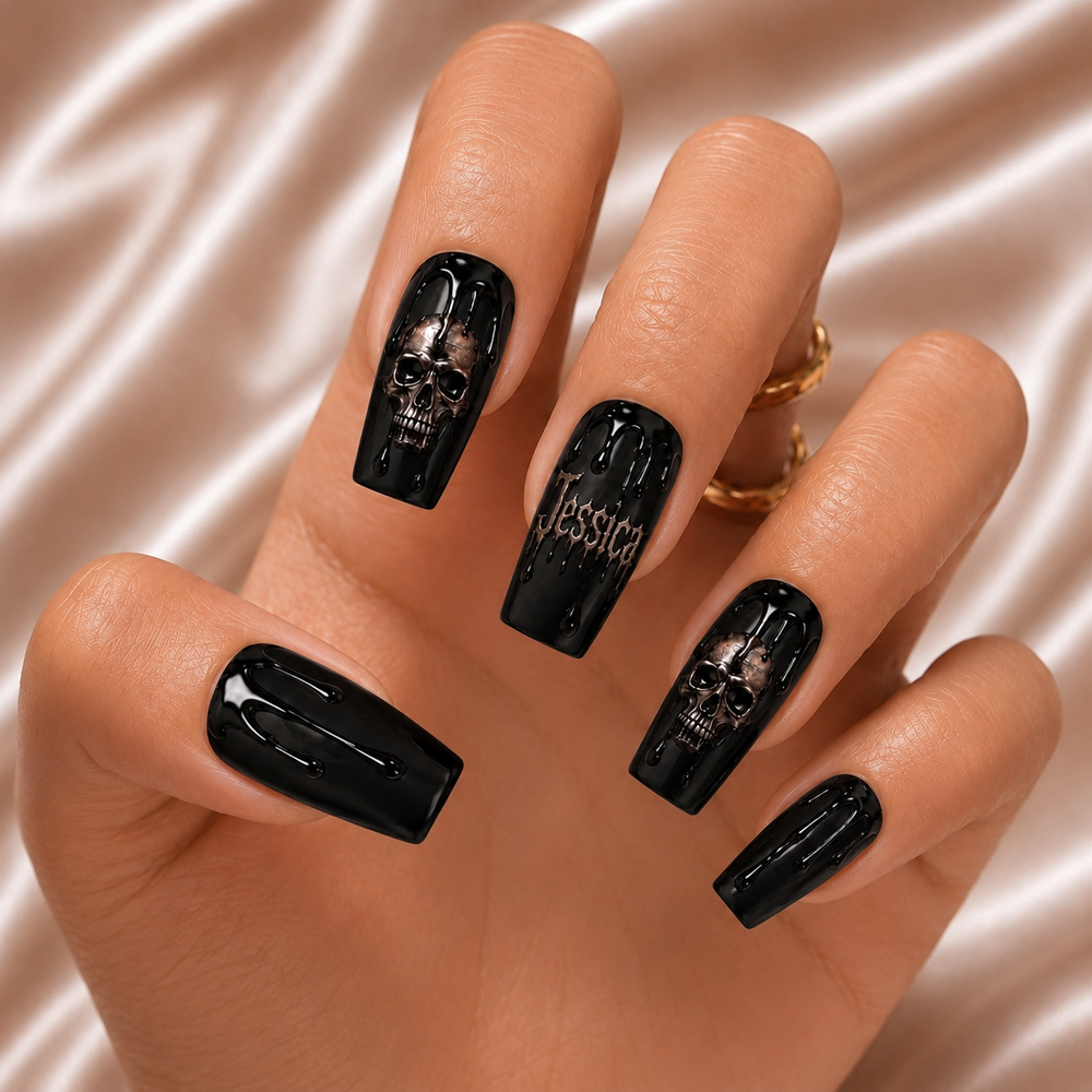 Black Skull - Personalized Press-On Nails