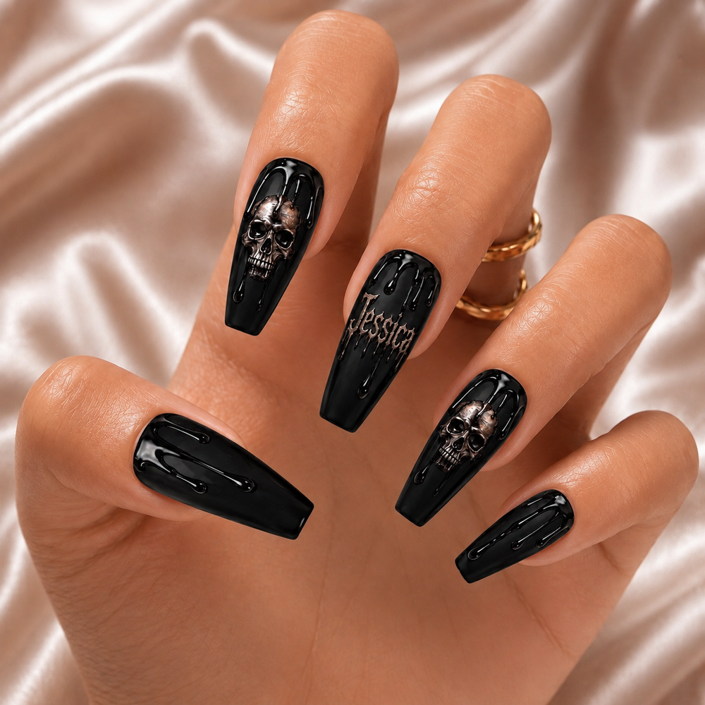 Black Skull - Personalized Press-On Nails