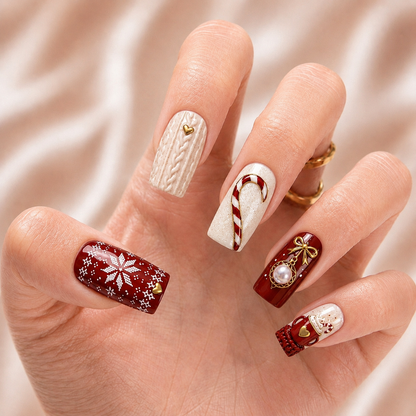 Cozy Christmas Charm – Personalized Press-On Nails