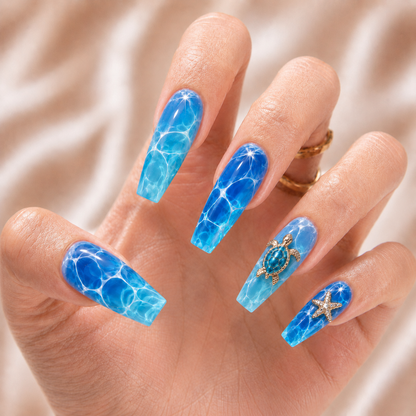 Turtle Ocean Sparkle - Press-On Nails