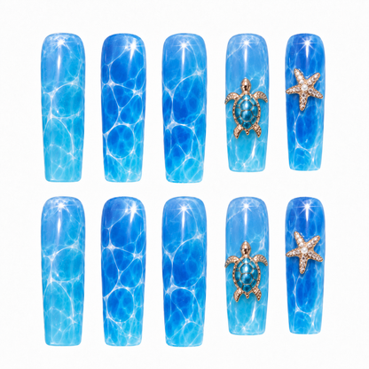 Turtle Ocean Sparkle - Press-On Nails