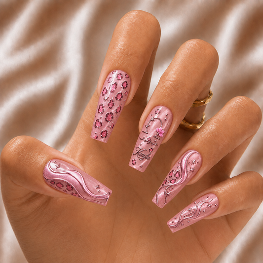 Pink Leopard Zodiac - Personalized Press-On Nails alternate image