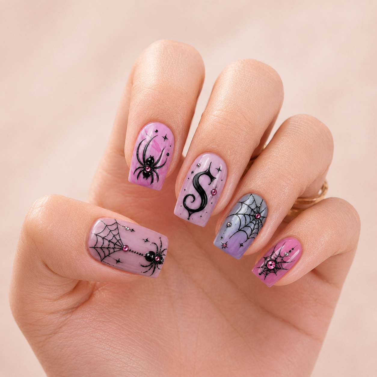 Pink Spider - Personalized Press-On Nails