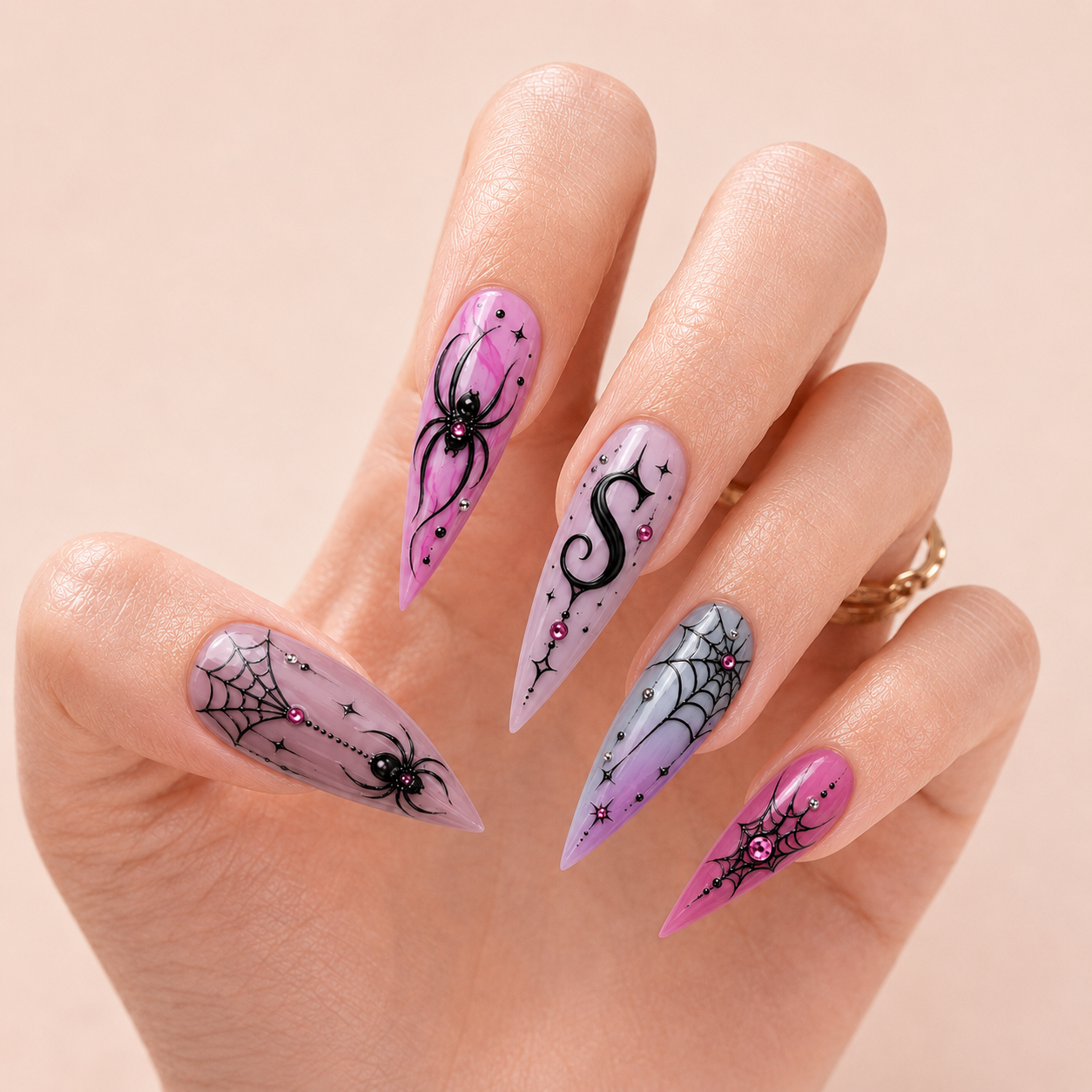Pink Spider - Personalized Press-On Nails
