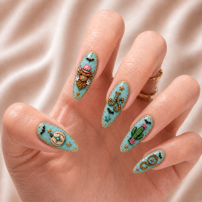 Turquoise Halloween Highland Cow - Personalized Press-On Nails
