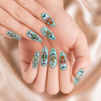 Turquoise Halloween Highland Cow - Personalized Press-On Nails