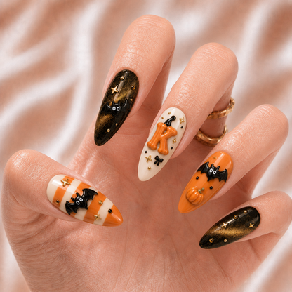 Cute Bat Striped - Personalized Press-On Nails