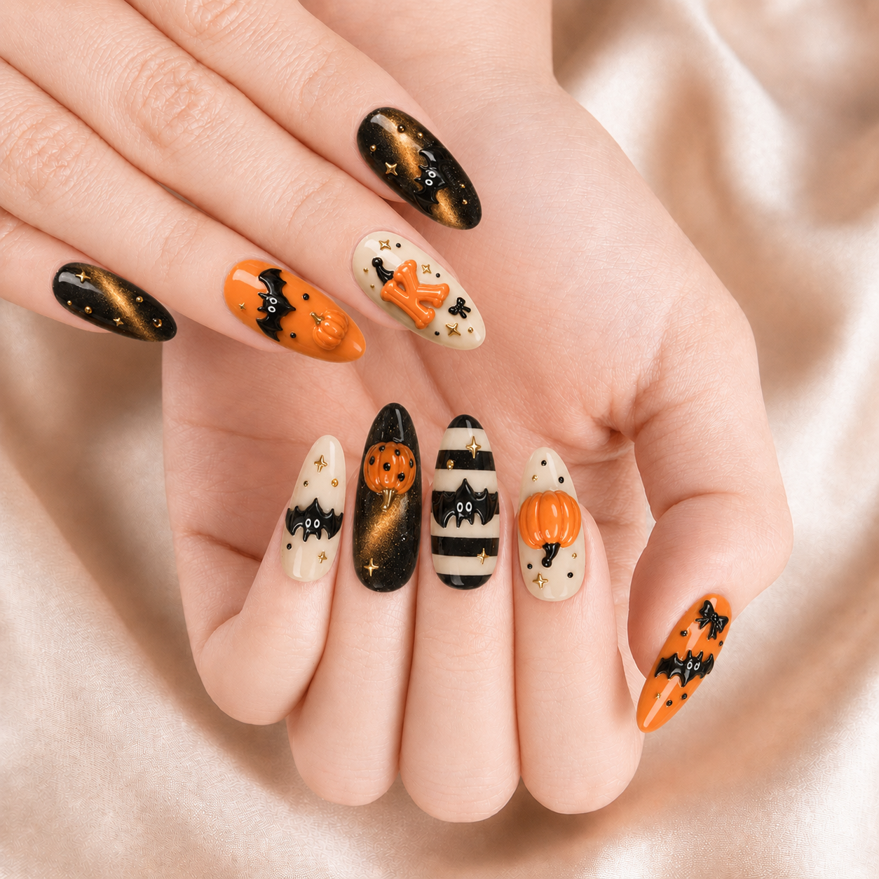 Cute Bat Striped - Personalized Press-On Nails