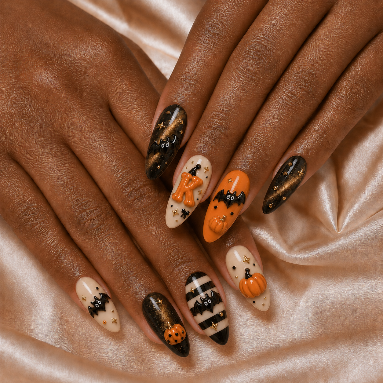 Cute Bat Striped - Personalized Press-On Nails