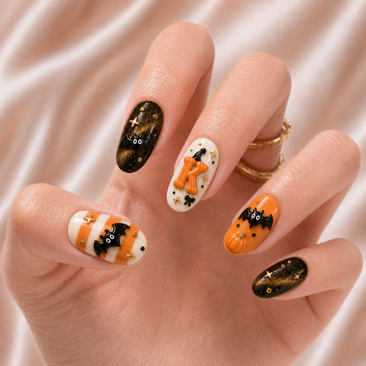 Cute Bat Striped - Personalized Press-On Nails