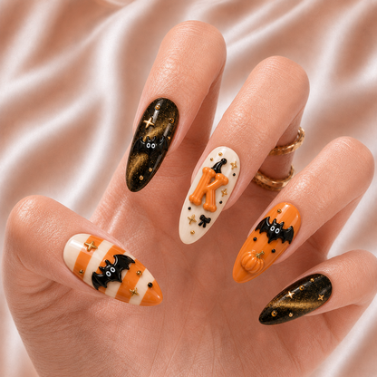 Cute Bat Striped - Personalized Press-On Nails