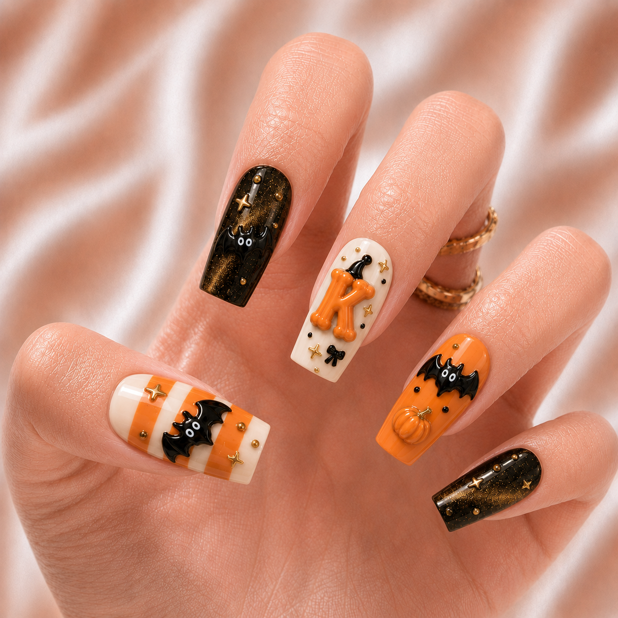Cute Bat Striped - Personalized Press-On Nails