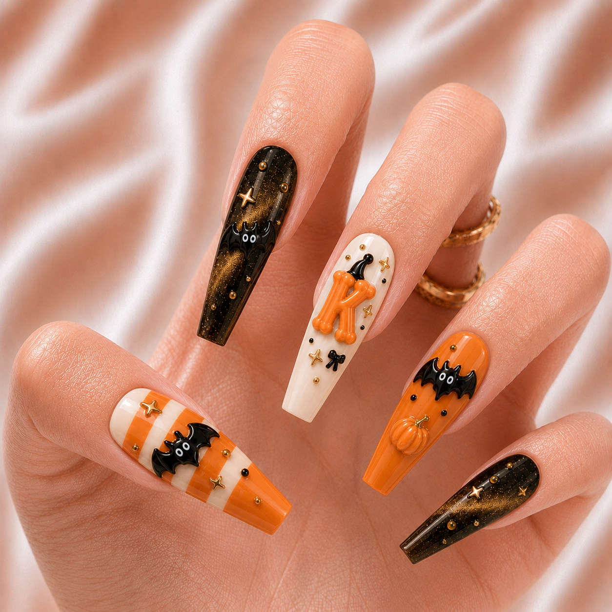Cute Bat Striped - Personalized Press-On Nails
