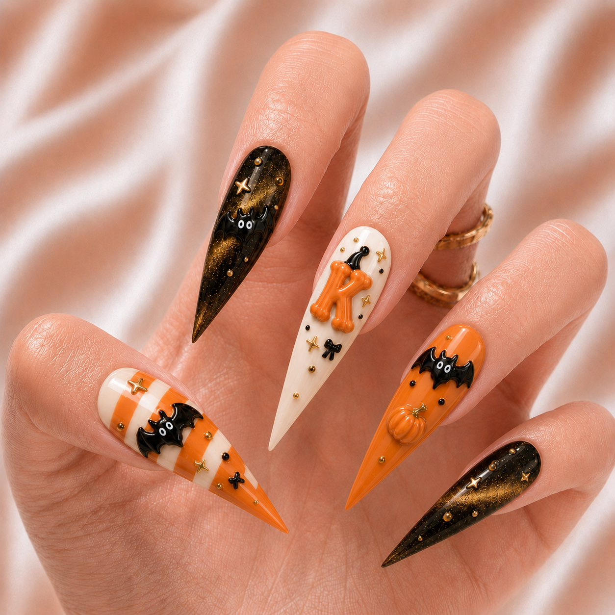 Cute Bat Striped - Personalized Press-On Nails