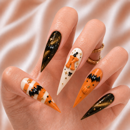 Cute Bat Striped - Personalized Press-On Nails