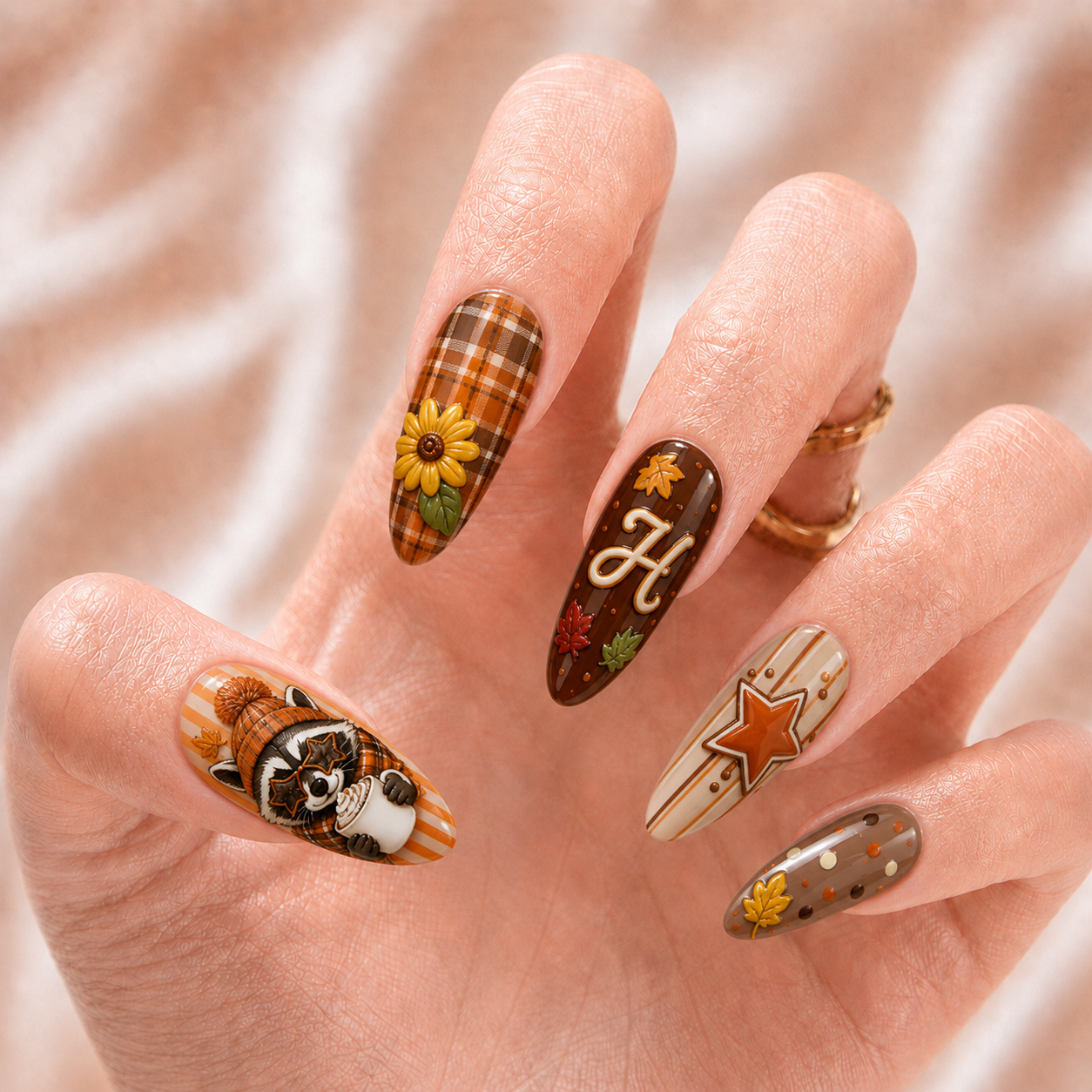 Fall Raccoon Striped - Personalized Press-On Nails