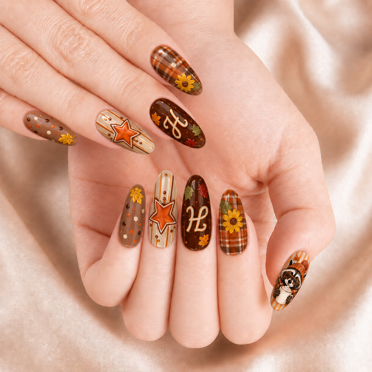 Fall Raccoon Striped - Personalized Press-On Nails