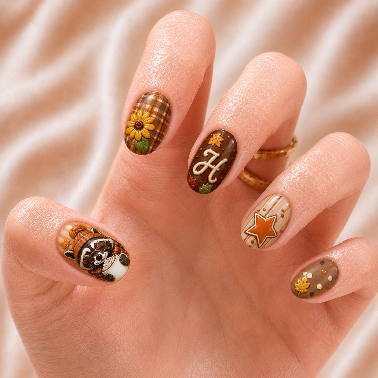 Fall Raccoon Striped - Personalized Press-On Nails