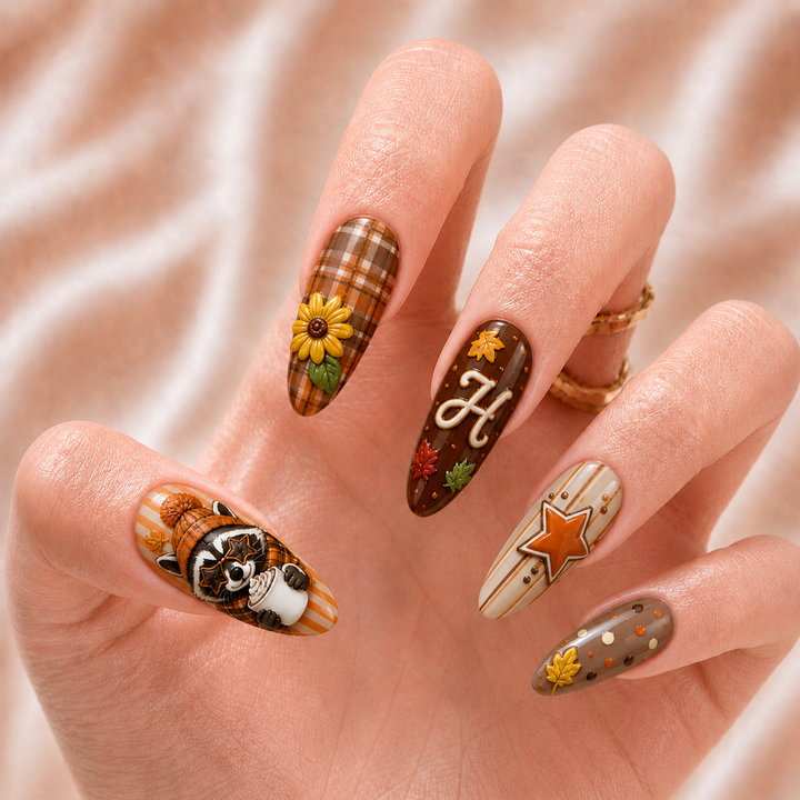 Fall Raccoon Striped - Personalized Press-On Nails