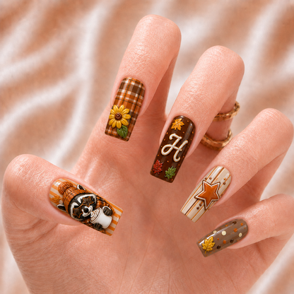 Fall Raccoon Striped - Personalized Press-On Nails