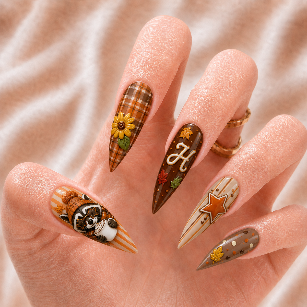 Fall Raccoon Striped - Personalized Press-On Nails
