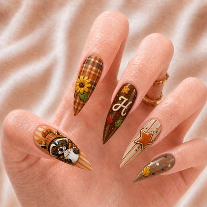 Fall Raccoon Striped - Personalized Press-On Nails